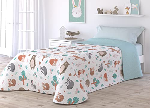 Victorio & Lucchino Colcha Fina Infantil de Verano y Primavera Sin Cojines. Ligera Colcha cubrecama de microfibra. (Cama 90cm, Bosque)