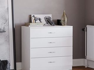 Vida Designs Cómoda con 4 cajones, Asas de Metal, Pino, White, 4 Drawer