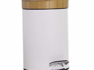 Vidal Regalos Papelera Pequeña Baño Blanca 3L Cubo Basura Pedal Tapa Bambu 24 cm