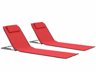 vidaXL 2X Esteras de Playa Plegables Tela Rojo Accesorios de Viaje Tumbonas