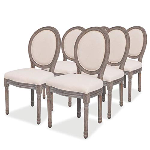 vidaXL 6X Sillas de Salón Comedor Diseño Clásico de Lino y Madera Beige