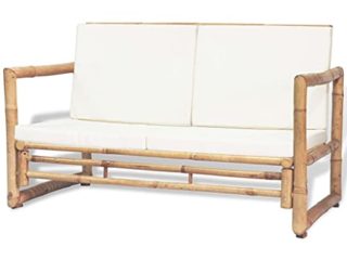 vidaXL Banco de Jardín de Bambú Cojín Blanco 115x65x72 cm Sofá para Exterior