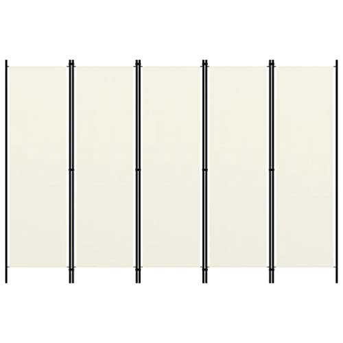 vidaXL Biombo Divisor de 5 Paneles de Pie Plegable Separador Habitación Dormitorio Estancia Decoración Partición Privacidad Blanco Crema 250x180 cm