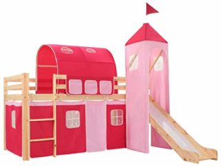 vidaXL Cama Alta para Niños Tobogán y Escalera Madera Pino 208x230 cm Somier Mueble Mobiliario Dormitorio Habitación Infantil Hogar