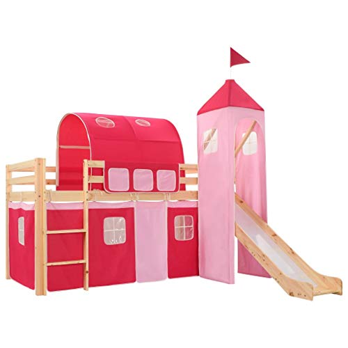 vidaXL Cama Alta para Niños Tobogán y Escalera Madera Pino 208x230 cm Somier Mueble Mobiliario Dormitorio Habitación Infantil Hogar
