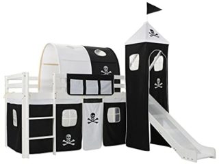 vidaXL Cama Alta para Niños Tobogán y Escalera Madera Pino 97x208 cm Somier Mueble Mobiliario Dormitorio Habitación Infantil Hogar