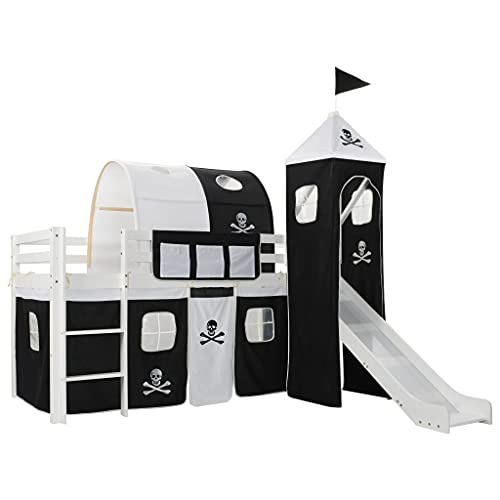 vidaXL Cama Alta para Niños Tobogán y Escalera Madera Pino 97x208 cm Somier Mueble Mobiliario Dormitorio Habitación Infantil Hogar