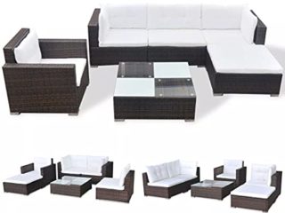 vidaXL Conjunto de Muebles de Jardín 6 Piezas Ratán Sintético Marrón Juego Comedor Exterior Mesa y Sillas Patio Porche Terraza Material Estilo Mimbre