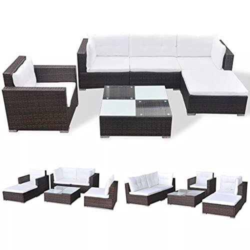 vidaXL Conjunto de Muebles de Jardín 6 Piezas Ratán Sintético Marrón Juego Comedor Exterior Mesa y Sillas Patio Porche Terraza Material Estilo Mimbre