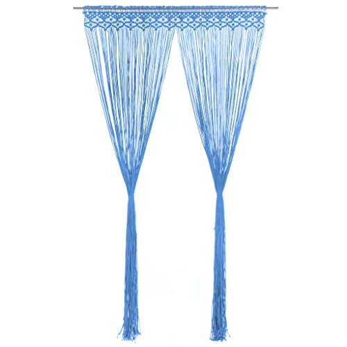 vidaXL Cortina de Macramé Persiana Translúcida Colgante Ventana Pared Puerta Separador de Ambientes Hogar Decoración Algodón Azul 140x240 cm