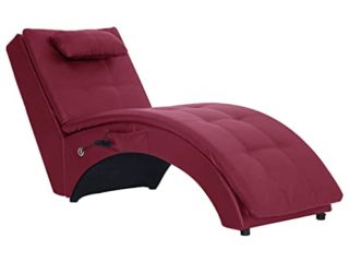 vidaXL Diván Chaise Longue Piel Sintética Almohada Reposacabezas Estructura Madera Sillón Relax Tumbona Cuero Artificial Sofá Ergonómico Rojo Vino