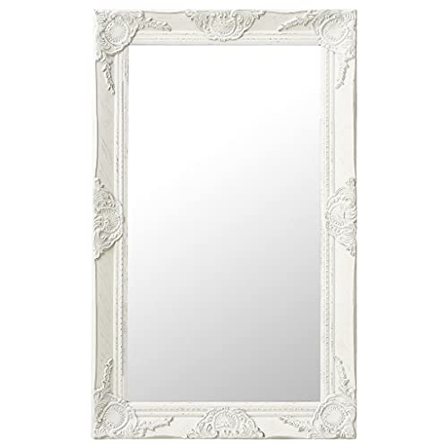 vidaXL Espejo de Pared Estilo Barroco Rectangular Colgante Armario Baño Antiguo Retro Consumo de Maquillaje Decoración Hogar Blanco 50x80 cm