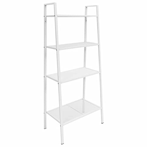vidaXL Estantería Metal Escalera Pared Blanco 4 Estantes Librería Organizador