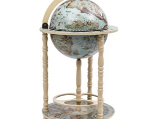 vidaXL Madera de Eucalipto Mueble Bar de Bola del Mundo Botellero Botellas Minibar Almacén de Licor de Globo Terráqueo Armario de Bebidas Azul