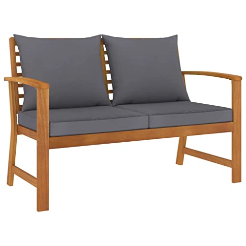 vidaXL Madera Maciza Acacia Banco de Jardín 120 cm Cojines Patio Exterior Aire Libre Decoración Recibidor Asiento Silla Duradero Estable Gris Oscuro