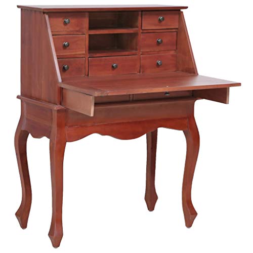 vidaXL Madera Maciza Caoba Escritorio Tipo Secreter Oficina Diseño Elegante Moderno Estable Práctico Decorativo Duradero Robusto Marrón 78x42x103cm