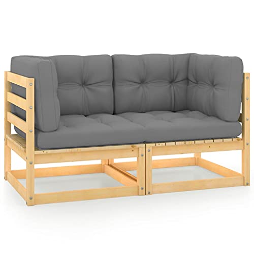 vidaXL Madera Maciza de Pino Sofá de Jardín 2 Plazas con Cojines Mobiliario Muebles Exterior Patio Terraza Hogar Silla Asiento Suave Robusto Estable