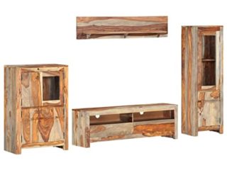 vidaXL Madera Maciza Sheesham Muebles Salón TV 4 Piezas Centro Salón Comedor Televisión Televisor Equipo de Música Armario Bajo Almacenaje Soporte