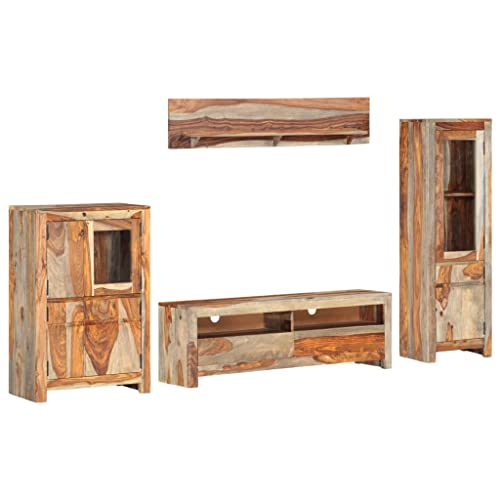 vidaXL Madera Maciza Sheesham Muebles Salón TV 4 Piezas Centro Salón Comedor Televisión Televisor Equipo de Música Armario Bajo Almacenaje Soporte