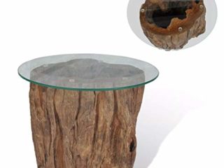 vidaXL Mesa Centro Tronco Arbol 50x40 cm Madera Teca Vidrio Mesita Mesilla Mueble Auxiliar