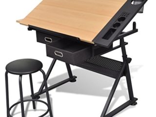 vidaXL Mesa con Tablero Inclinable y Taburete Mueble Oficina Escritorio Dibujo