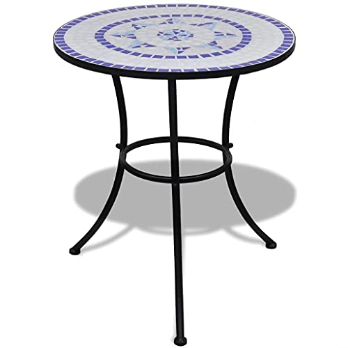 vidaXL Mesa Mosaico Color azúl y Blanco, 60 cm