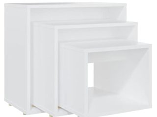 vidaXL Mesas Apilables 3 Piezas Auxiliar Consola Mesita Salón Lateral Té Café Sofá Sala de Estar Muebles Mobiliario Aglomerado Blanco
