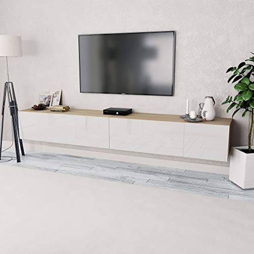 vidaXL Mueble Salón TV Aglomerado 2 Pzas Roble Blanco Brillo Soporte Televisor