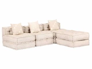 vidaXL Puf Modular de 3 Plazas de Tela Casa Hogar Jardín Sillón Muebles Mobiliario Colchón Descanso Invitados Salón Comedor Sala Estar Beige