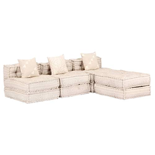 vidaXL Puf Modular de 3 Plazas de Tela Casa Hogar Jardín Sillón Muebles Mobiliario Colchón Descanso Invitados Salón Comedor Sala Estar Beige