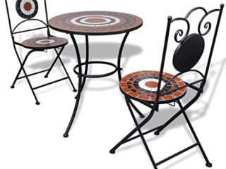 vidaXL Set Mesa Mosaico 60 cm y 2 sillas, Color Terracota y Blanco