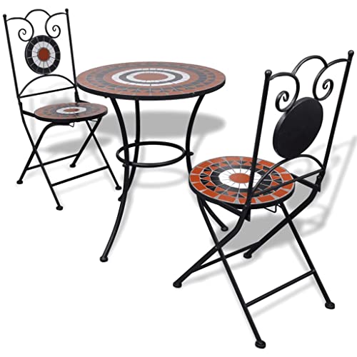 vidaXL Set Mesa Mosaico 60 cm y 2 sillas, Color Terracota y Blanco