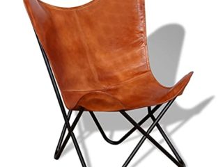 vidaXL Silla Mariposa de Cuero Verdadero Marrón BFK Butterfly Cómodo Asiento