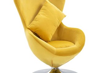 vidaXL Sillón Egg Giratorio Tapizado Terciopelo Cojín Diseño Clásico Forma Huevo Réplica Arne Jacobsen Base Redonda Cromada Asiento Acolchado Amarillo