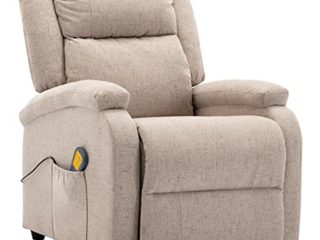 vidaXL Sillón Masaje Eléctrico y Reclinable Tela Comedor Casa Hogar Sofá Silla Habitación Dormitorio Mobiliario Mueble Decoración Asiento Color Crema
