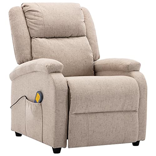 vidaXL Sillón Masaje Eléctrico y Reclinable Tela Comedor Casa Hogar Sofá Silla Habitación Dormitorio Mobiliario Mueble Decoración Asiento Color Crema