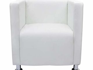 vidaXL Sillón Moderno Diseño de Cubo de Cuero Artificial Blanco Asiento Salón