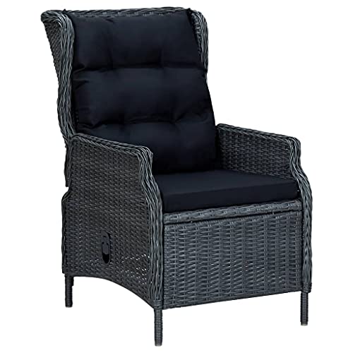 vidaXL Sillón Reclinable de Jardín Cojines Silla Exterior Patio Terraza Balcón Asiento Butaca Muebles Mobiliario Duradera Ratán Sintético Gris Oscuro