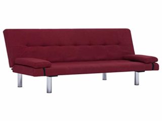 vidaXL Sofá Cama con Dos Almohadas de Poliéster Sillones Salón Comedor Sala de Estar Muebles Mobiliario Colchón Somier Casa Hogar Color Vino Tinto