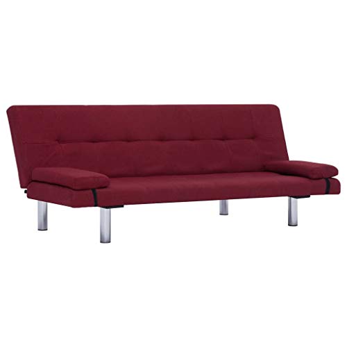 vidaXL Sofá Cama con Dos Almohadas de Poliéster Sillones Salón Comedor Sala de Estar Muebles Mobiliario Colchón Somier Casa Hogar Color Vino Tinto