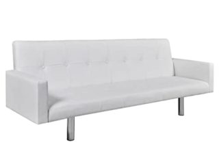 vidaXL Sofá Cama con Reposabrazos de Cuero Artificial Blanco Sillón Extendible