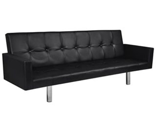 vidaXL Sofá Cama con Reposabrazos de Cuero Artificial Negro Sillón Extendible