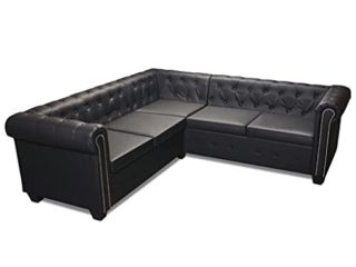 vidaXL Sofá Chesterfield 5 Plazas de Cuero Artificial Negro Sillón de Esquina