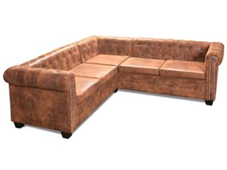 vidaXL Sofá Chesterfield 5 Plazas Lujoso Cuero Artificial Marrón Sillón Esquina