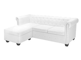 vidaXL Sofá Chesterfield en Forma L Cuero Artificial Blanco Mobiliario Hogar
