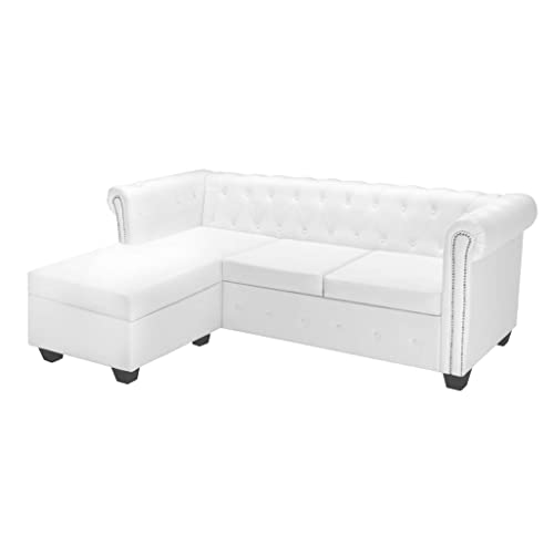 vidaXL Sofá Chesterfield en Forma L Cuero Artificial Blanco Mobiliario Hogar
