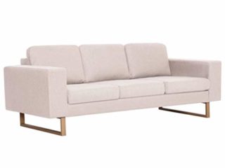 vidaXL Sofá de 3 Plazas Tela Color Crema Asiento Silla Sillón Taburete Tumbona Banquillo Mueble Mobiliario Adorno Salón Hogar Casa