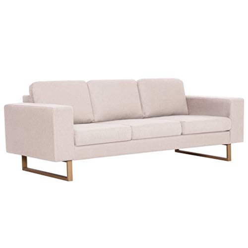 vidaXL Sofá de 3 Plazas Tela Color Crema Asiento Silla Sillón Taburete Tumbona Banquillo Mueble Mobiliario Adorno Salón Hogar Casa