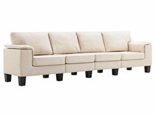 vidaXL Sofá de 4 Plazas Asiento de Sillón Salón Descanso Relajante de Suave Muebles de Hogar Oficina Estable y Duradero Tela Crema