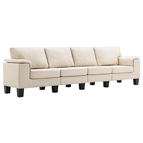 vidaXL Sofá de 4 Plazas Asiento de Sillón Salón Descanso Relajante de Suave Muebles de Hogar Oficina Estable y Duradero Tela Crema